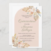 Bohoピンクフレームキンセアニェラ招待 招待状 (正面/裏面)