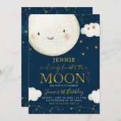 Bohoピンクフローラの月の上にベビーシャワーが侵入 招待状 (正面/裏面)