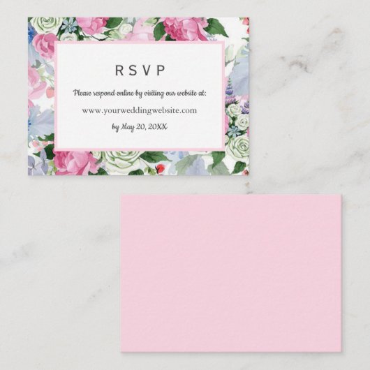BohoピンクフローラウェディングRSVPオンラインWebサイト 名刺 (正面/裏面)