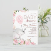 Bohoピンクフローラゾウ気球ベビーシャワー 招待状 (スタンド正面)