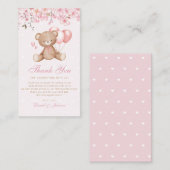 Bohoピンクフローラテディベア赤ちゃんシャワーありがとう エンクロージャーカード (正面/裏面)