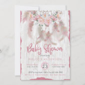 BOHOピンクフローラドリームキャッチャー部族ベビーシャワー 招待状 (正面)