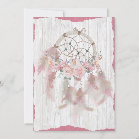 BOHOピンクフローラドリームキャッチャー部族ベビーシャワー 招待状 (裏面)