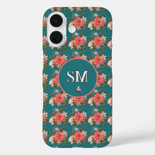 BohoピンクフローラパーソナライズMonogram Case-Mate iPhoneケース (裏面)