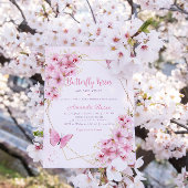 Bohoピンクフローラ蝶キス女の子ベビーシャワー 招待状