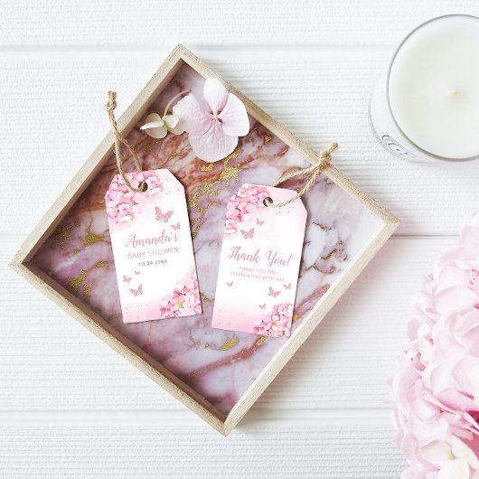 Bohoピンクフローラ蝶ベビーシャワーありがとう ギフトタグ