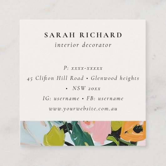 Bohoピンクブルー絵を描フローラご注文ありがとうございます スクエア名刺 (裏面)