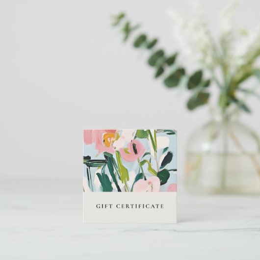 Bohoピンクブルー絵を描フローラギフト証明書 スクエア名刺 (スタンド正面)