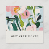 Bohoピンクブルー絵を描フローラギフト証明書 スクエア名刺 (正面)