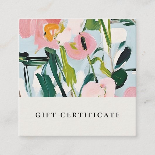 Bohoピンクブルー絵を描フローラギフト証明書 スクエア名刺 (正面)