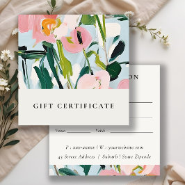 Bohoピンクブルー絵を描フローラギフト証明書 スクエア名刺