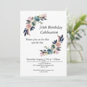 Bohoピンクブルー赤面カスタマイズ30th誕生日 招待状 (スタンド正面)