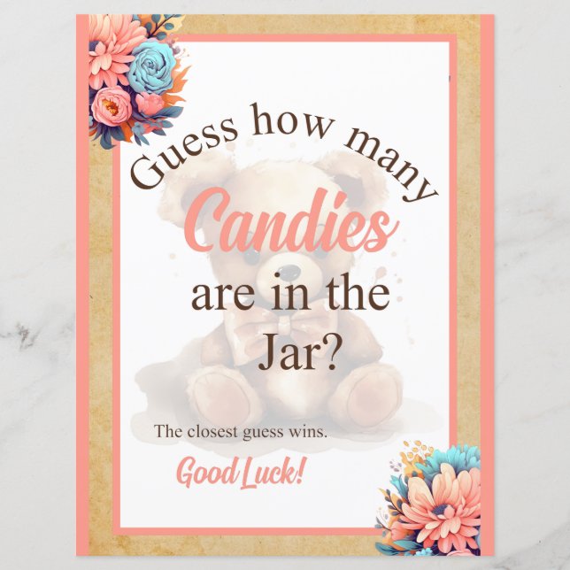 Bohoピンクベアベイビーシャワーキャンディジャガーゲーム (正面)