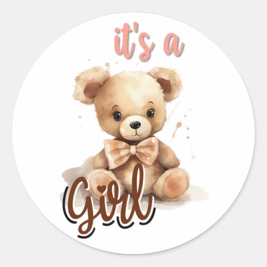 Bohoピンクベアベビーシャワー ラウンドシール (正面)