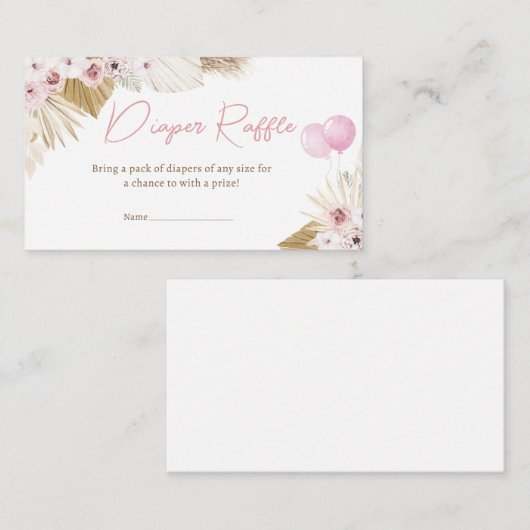 Bohoピンクベア赤ちゃんシャワーおむつラッフル エンクロージャーカード (正面/裏面)