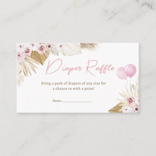 Bohoピンクベア赤ちゃんシャワーおむつラッフル エンクロージャーカード (正面)