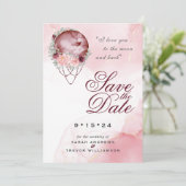 Bohoピンクマルーンムーンマンダラ日付を保存 招待状 (スタンド正面)