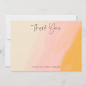 Bohoピンクモダンイエローかわいいスクリプトベビーシャワー サンキューカード (正面)