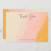 Bohoピンクモダンイエローかわいいスクリプトベビーシャワー サンキューカード (正面/裏面)