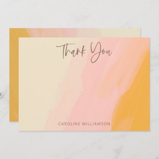 Bohoピンクモダンイエローかわいいスクリプトベビーシャワー サンキューカード (正面/裏面)