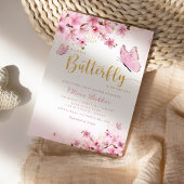 Bohoピンクモダンフローラバタフライガールベビーシャワー 招待状