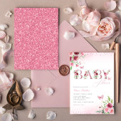 Bohoピンクモダンフローラバタフライガールベビーシャワー 招待状