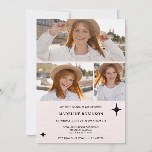Bohoピンクモダン星4 – 写真卒業 招待状 (裏面)
