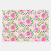 Bohoピンクローズウォーターカラーハンド色彩の鮮やか ラッピングペーパーシート (正面3)