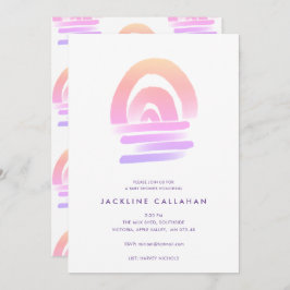 Bohoピンク水彩虹の赤ちゃん女の子シャワー 招待状