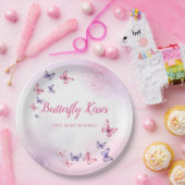 Bohoピンク水色バタフライベビーシャワー ペーパープレート (パーティー)