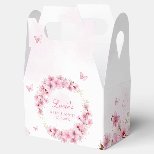 Bohoピンク水色フローラ蝶ベビーシャワー フェイバーボックス (オープン)