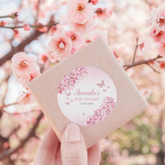 Bohoピンク水色フローラ蝶ベビーシャワー ラウンドシール