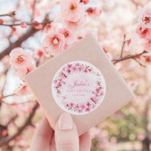 Bohoピンク水色フローラ蝶ベビーシャワー ラウンドシール
