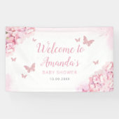 Bohoピンク水色フローラ蝶ベビーシャワー 横断幕 (横)