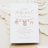 Bohoピンク甘いベビーガールクロセスラインベビーシャワー 招待状