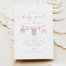 Bohoピンク甘いベビーガールクロセスラインベビーシャワー 招待状