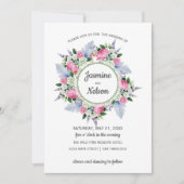 Bohoピンク白ラベンダーの花フレーム結婚ズ 招待状 (正面)