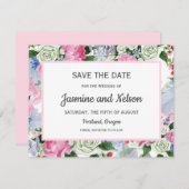 Bohoピンク薄紫ブルーフラワーウェディングデートを保存 出欠カード (正面/裏面)