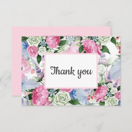 Bohoピンク薄紫ブルーフローラポスト結婚式の引き出物 出欠カード (正面/裏面)