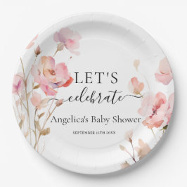 BOHOピンク赤面水彩牧草花 ペーパープレート