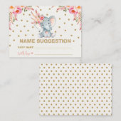 Bohoピンク金ゴールドフローラベビー名候補カード エンクロージャーカード (正面/裏面)