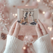 Bohoピンク&金ゴールドの葉&フォトクリスマス シーズンカード