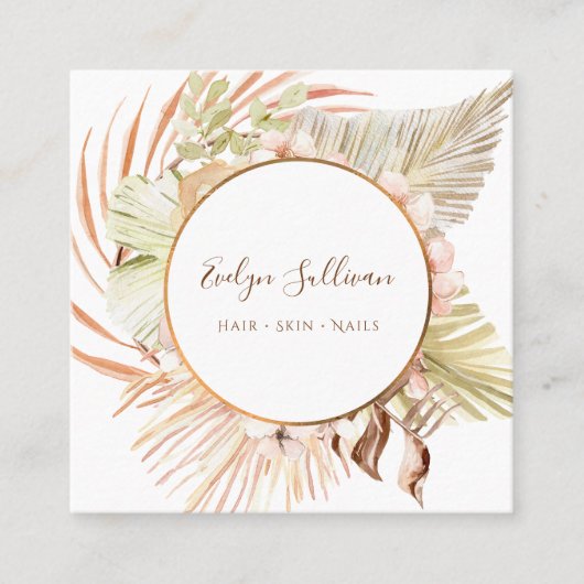 Bohoピーチグリーンブーケ名刺 スクエア名刺 (正面)