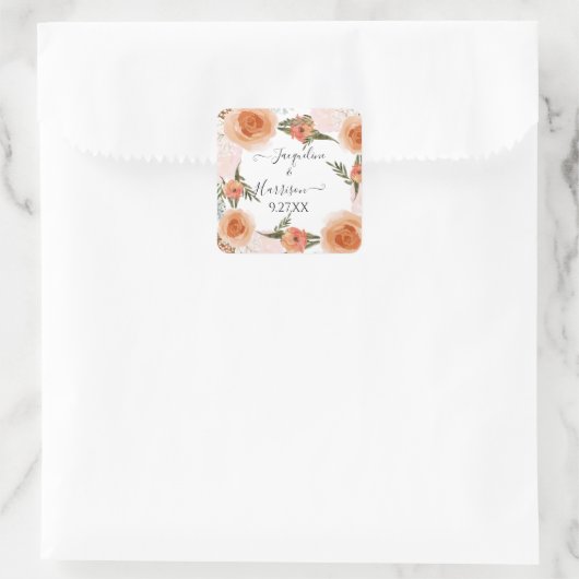 BOHOピーチ赤面フローラ錆グリーンリーウォーター色 スクエアシール (バッグ)