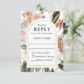 Bohoファンタジー水彩フローラ結婚式RSVP 出欠カード (スタンド正面)