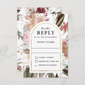 Bohoファンタジー水彩フローラ結婚式RSVP 出欠カード (正面/裏面)