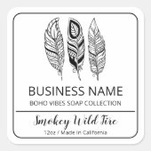 Bohoフェザー白色せっけんバー製品ラベル スクエアシール (正面)