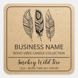 BohoフェザーKraft紙大豆キャンドル製品ラベル スクエアシール