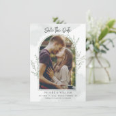 Bohoフォトアエレガントーチスクリプト結婚式招待状 (スタンド正面)