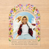 Bohoフォトアルチワイルドフラワー開花結婚ズ アクリル招待状 (正面)